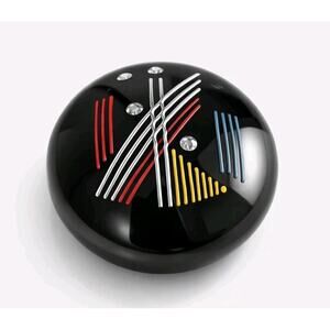 Robert Eickholt Art Glass Paperweight Disk Black Abstract Signed Modern Studio